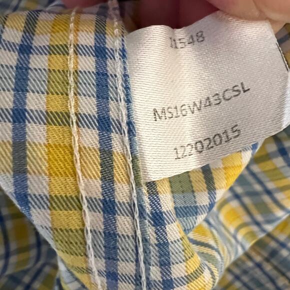 Peter Millar Mens Dress Shirt Size L Button Down log sleeve Blue Yellow Check - Picture 7 of 7